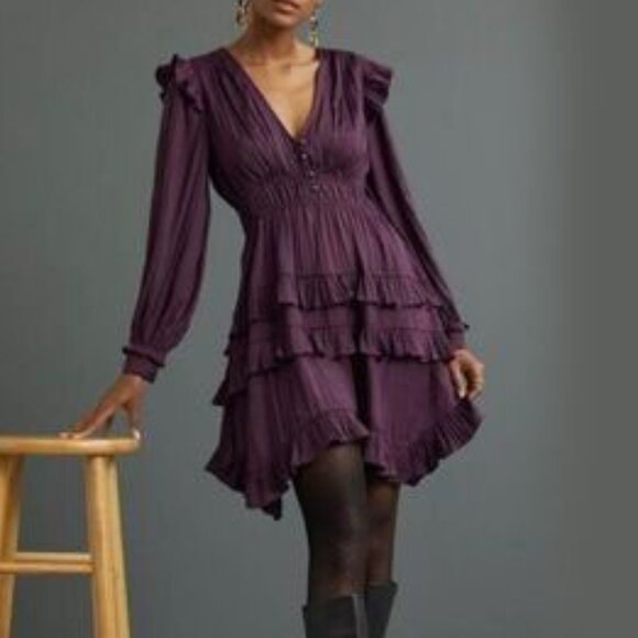 Anthropologie Tiered Ruffle Mini Dress - Picture 2 of 11